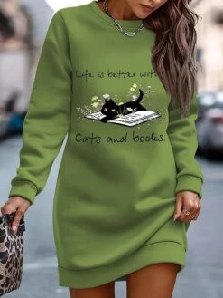 Women's Sweatshirt Dress Casual Dress Mini Dress Warm Fashion Outdoor Vacation Going Out Crew Neck Print Print Regular Fit White Blue Fuchsia S M L XL XXL