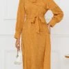 Women's Work Dress Casual Dress Swing Dress Fashion Winter Dress Daily Midi Dress Lace Up Ruched Crew Neck Long Sleeve Floral Loose Fit Yellow Fall Winter S M L XL