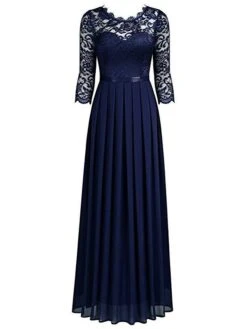 Women's Prom Dress Party Dress Lace Dress Long Dress Maxi Dress Green 3/4 Length Sleeve Pure Color Lace Summer Spring Fall Crew Neck Fashion 2023 XXL -Tesla Style bqubcw1630657931190