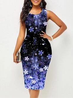 Women's Work Sweater Dress Sheath Sweater Dress Semi Formal Sweater Dress Fashion Midi Sweater Dress Print Crew Neck Sleeveless Floral Slim Yellow Pink Red Summer Spring S M L XL XXL -Tesla Style bquzwb1679455310173