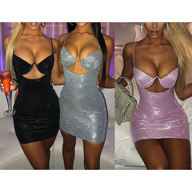 Women's Party Dress Sequin Dress Sheath Dress Mini Dress Black Pink Gray Sleeveless Pure Color Sequins Spring Summer V Neck Hot Party Slim 2023 S M L XL 3 Women's Party Dress Sequin Dress Sheath Dress Mini Dress Black Pink Gray Sleeveless Pure Color Sequins Spring Summer V Neck Hot Party Slim 2023 S M L XL