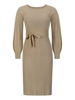 Women‘s Sweater Dress Winter Dress Bodycon Knee Length Dress Black Dark Green Khaki Long Sleeve Pure Color Lace Up Fall Winter Autumn Crew Neck Elegant Winter Dress Fall Dress 2023 S M L XL XXL -Tesla Style brsmvy1657786353763