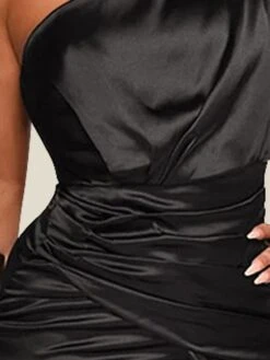 Women's Party Dress Satin Dress Sheath Dress Knee Length Dress Black Camel Green Long Sleeve Pure Color Ruched Fall Winter Autumn Cold Shoulder Elegant Party Winter Dress Fall Dress 2022 S M L XL XXL -Tesla Style brxwbs1635414169831