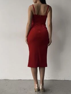 Women's Party Dress Velvet Dress Wedding Guest Dress Midi Dress Red Blue Sleeveless Pure Color Backless Fall Winter Autumn Spaghetti Strap Fashion Winter Dress Wedding Guest Vacation 2023 S M L -Tesla Style bsfkma1692178539645