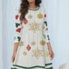 Women's Christmas Dress Sweater Dress Jumper Dress Mini Dress Warm Snowflake Outdoor Christmas Daily Holiday Crew Neck Long Sleeve 2023 Regular Fit White S M L XL XXL 3XL