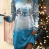 Women's Casual Dress Sweatshirt Dress Mini Dress Warm Fashion Outdoor Christmas Vacation Crew Neck Print Santa Claus Snowflake Loose Fit Blue S M L XL XXL -Tesla Style bsvmbs1696524213304