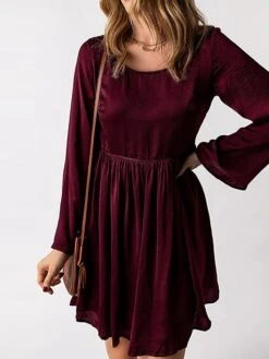 Women's Work Dress Casual Dress Sheath Dress Fashion Winter Dress Daily Mini Dress Lace Ruched Crew Neck Long Sleeve Plain Regular Fit Purple Fall Winter S M L XL