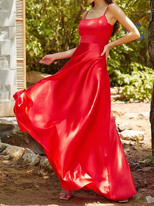 Women's Prom Dress Party Dress Satin Dress Long Dress Maxi Dress Red Sleeveless Pure Color Backless Spring Fall Winter Spaghetti Strap Fashion Birthday Evening Party Wedding Guest 2023 S M L XL 8 Women's Prom Dress Party Dress Satin Dress Long Dress Maxi Dress Red Sleeveless Pure Color Backless Spring Fall Winter Spaghetti Strap Fashion Birthday Evening Party Wedding Guest 2023 S M L XL - Image 6