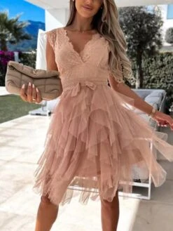 Women's Party Dress Lace Dress Sheath Dress Midi Dress Black White Pink Sleeveless Pure Color Lace Summer Spring V Neck Fashion Vacation Spring Dress 2022 S M L XL -Tesla Style bsyzzz1658904280180