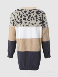 Women's Sweater Dress Winter Dress Jumper Dress Mini Dress Fashion Leopard Outdoor Street Daily Vacation V Neck Long Sleeve Print 2023 Loose Fit Khaki S M L XL -Tesla Style btgsvx1693906961369