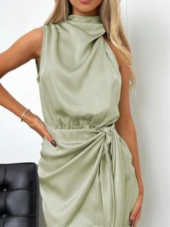 Women's Party Dress Homecoming Dress Cocktail Dress Mini Dress Black Champagne Light Green Sleeveless Pure Color Lace Up Spring Fall Winter Halter Neck Fashion Wedding Guest Birthday Vacation Loose -Tesla Style btldty1693535342060