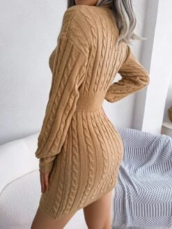 Women's Sweater Dress Jumper Dress Casual Dress Mini Dress Fashion Pure Color Outdoor Daily Vacation Going Out V Neck Long Sleeve Patchwork 2023 Regular Fit White Blue Khaki S M L -Tesla Style btonol1695030482836