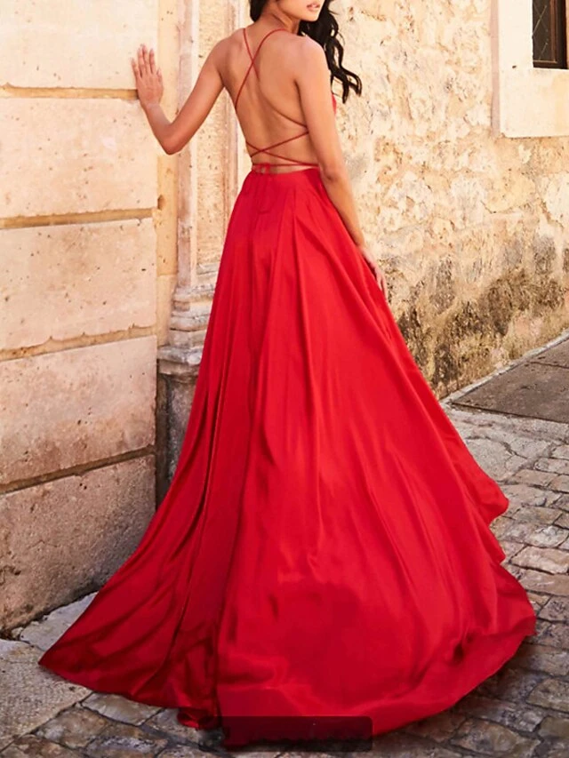 Women‘s Prom Party Dress Homecoming Dress Satin Maxi Long Dress Green Red Sleeveless Pure Color Split Spring Summer Spaghetti Strap Party Stylish Elegant Party 2023 S M L XL 6 Women‘s Prom Party Dress Homecoming Dress Satin Maxi Long Dress Green Red Sleeveless Pure Color Split Spring Summer Spaghetti Strap Party Stylish Elegant Party 2023 S M L XL - Image 4