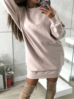 Women's Casual Dress Sweatshirt Dress Mini Dress Active Fashion Outdoor Sport Going Out Crew Neck Solid Color Loose Fit Black White Pink S M L XL -Tesla Style buwtqo1694427873481