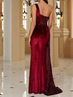 Women's Party Dress Sequin Dress Homecoming Dress Long Dress Maxi Dress Wine Navy Blue Green Sleeveless Pure Color Sequins Summer Spring One Shoulder Fashion Evening Party Wedding Guest Vacation 2023 -Tesla Style buyxtb1678950551591