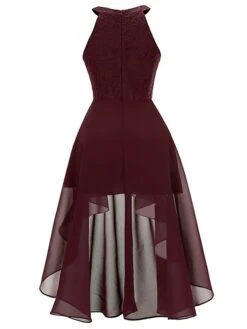 Women‘s Party Dress Wedding Guest Dress Lace Dress Swing Dress Midi Dress Pink Wine Navy Blue Sleeveless Pure Color Lace Fall Spring Autumn Halter Party Party Spring Dress 2023 S M L XL XXL -Tesla Style bvdqkr1631860613900