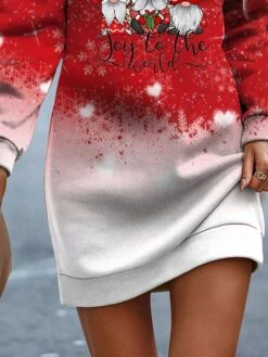 Women's Sweatshirt Dress Casual Dress Mini Dress Warm Fashion Outdoor Vacation Going Out Crew Neck Print Santa Claus Snowflake Regular Fit Wine S M L XL XXL -Tesla Style bvrvqg1697633604521