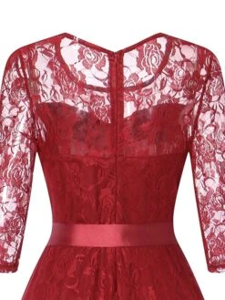 Women's Party Dress Lace Dress Wedding Guest Dress Midi Dress Wine Navy Blue 3/4 Length Sleeve Pure Color Lace Summer Spring Fall Crew Neck Fashion Party Wedding Guest Vacation 2022 S M L XL XXL -Tesla Style bvvnql1631861638626