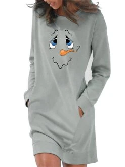 Women‘s Christmas Casual Dress Hoodie Dress Light Blue Grey White Long Sleeve Snowman Pocket Print Winter Fall Crew Neck Stylish Casual Fall Dress Loose Fit 2022 S M L XL 2XL / Cotton / Winter Dress -Tesla Style bwerou1665747119185