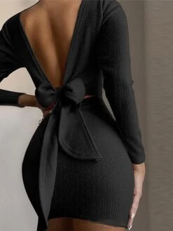 Women‘s Sweater Dress Winter Dress Sheath Dress Mini Dress Black White Pink Long Sleeve Pure Color Backless Spring Fall Winter Crew Neck Fashion Winter Dress Vacation Fall Dress 2023 S M L XL XXL -Tesla Style bwiubi1632727874651