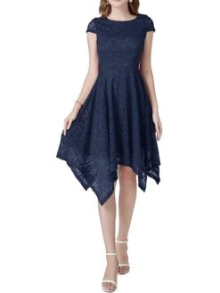 Women's Party Dress Lace Dress Cocktail Dress Midi Dress Black Pink Wine Short Sleeve Pure Color Lace Spring Fall Winter V Neck Fashion Winter Dress Wedding Guest Vacation 2023 S M L XL XXL -Tesla Style bwnkzr1692180407369