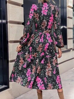 Women's Work Dress A Line Dress Fashion Office Daily Workfashion Midi Dress Patchwork Asymmetrical Shirt Collar Long Sleeve Floral Regular Fit Fuchsia Spring Fall S M L XL XXL -Tesla Style bwtzgu1694490802681