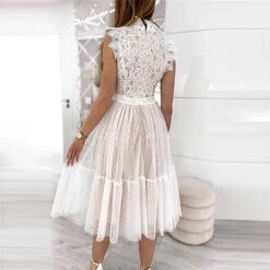 Women's Party Dress Lace Dress Homecoming Dress Midi Dress Black White Pink Sleeveless Pure Color Patchwork Summer Spring Fall Stand Collar Fashion Party Birthday Wedding Guest 2023 S M L XL XXL -Tesla Style bximvg1650422452921