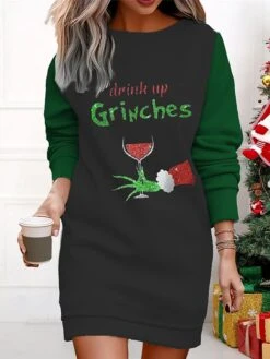 Women's Casual Dress Sweatshirt Dress Mini Dress Warm Fashion Outdoor Christmas Vacation Crew Neck Print Geometric Print Monster Loose Fit Black Wine Red S M L XL XXL -Tesla Style bxsuch1695365303058