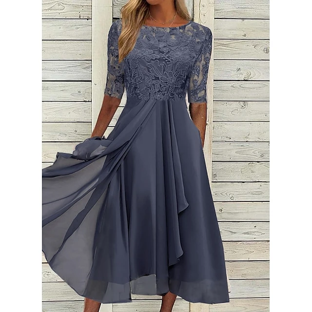 Women‘s Cocktail Party Dress Lace Dress Midi Dress Green Blue Purple Half Sleeve Floral Embroidery Lace Summer Spring Crew Neck Elegant Classic Wedding Guest 2023 S M L XL XXL 3XL 3 Women‘s Cocktail Party Dress Lace Dress Midi Dress Green Blue Purple Half Sleeve Floral Embroidery Lace Summer Spring Crew Neck Elegant Classic Wedding Guest 2023 S M L XL XXL 3XL