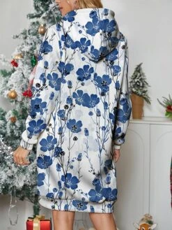 Women's Casual Dress Hoodie Dress Mini Dress Warm Fashion Outdoor Christmas Holiday Hoodie Print Floral Loose Fit Yellow Blue Purple S M L XL XXL -Tesla Style bygplx1696942484724