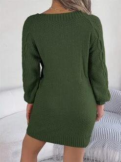 Women's Sweater Dress Winter Dress Jumper Dress Mini Dress Active Pure Color Outdoor Casual Holiday Vacation Crew Neck Long Sleeve 2023 Loose Fit Green Khaki Gray S M L -Tesla Style byjcjc1696991830150 1