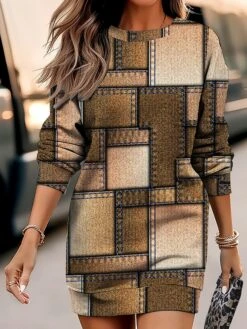 Women's Casual Dress Sweatshirt Dress Mini Dress Warm Fashion Outdoor Vacation Going Out Crew Neck Print Geometric Loose Fit Royal Blue Blue Purple S M L XL XXL -Tesla Style bymang1695005337886