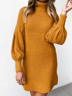 Women's Sweater Dress Jumper Dress Casual Dress Mini Dress Warm Plain Outdoor Casual Daily Holiday Turtleneck Long Sleeve 2023 Regular Fit Black Yellow Pink S M L XL XXL 3XL -Tesla Style bypjpg1694426951962