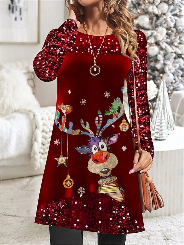 Women's Velvet Dress Party Dress Sequin Dress Mini Dress Wine Long Sleeve Elk Pleated Spring Fall Winter Crew Neck Fashion Winter Dress Christmas Wedding Guest 2023 S M L XL XXL 3XL 3 Women's Velvet Dress Party Dress Sequin Dress Mini Dress Wine Long Sleeve Elk Pleated Spring Fall Winter Crew Neck Fashion Winter Dress Christmas Wedding Guest 2023 S M L XL XXL 3XL