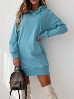 Women's Casual Dress Hoodie Dress Mini Dress Active Daily Outdoor Holiday Vacation Hoodie Pocket Solid Color Loose Fit ArmyGreen Black Blue S M L XL XXL -Tesla Style byxymm1695644525555