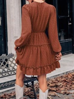 Women's Work Dress Casual Dress Fashion Winter Dress Daily Mini Dress Ruched Ruffle Crew Neck Long Sleeve Plain Loose Fit Brown Army Green Apricot Fall Winter S M L XL -Tesla Style bzqaut1695645253974