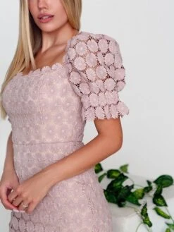 Women's Party Dress Lace Dress Sheath Dress Midi Dress Light Pink Black Short Sleeve Paisley Lace Summer Spring Stand Collar Modern Spring Dress Slim 2023 S M L XL -Tesla Style bzroyj1656057439897
