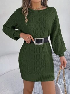 Women's Sweater Dress Winter Dress Jumper Dress Mini Dress Active Pure Color Outdoor Casual Holiday Vacation Crew Neck Long Sleeve 2023 Loose Fit Green Khaki Gray S M L -Tesla Style bzsduy1696991834012 1