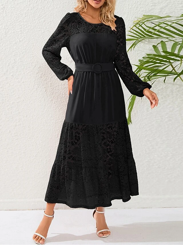Women's Prom Dress Party Dress Lace Dress Long Dress Maxi Dress Black Pink Red Long Sleeve Pure Color Lace Spring Fall Winter Crew Neck Fashion Winter Dress Birthday Evening Party 2023 S M L XL XXL 18 Women's Prom Dress Party Dress Lace Dress Long Dress Maxi Dress Black Pink Red Long Sleeve Pure Color Lace Spring Fall Winter Crew Neck Fashion Winter Dress Birthday Evening Party 2023 S M L XL XXL - Image 16