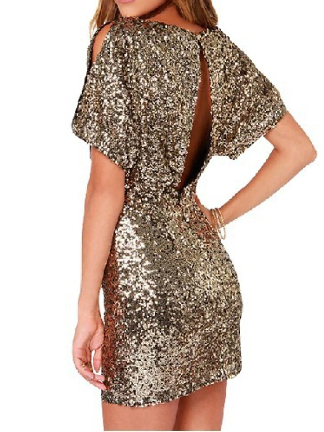 Women's Party Dress Sequin Dress Homecoming Dress Mini Dress Silver Black Gold Short Sleeve Pure Color Sequins Summer Spring Crew Neck Fashion Party Summer Dress Spring Dress 2022 S M L XL XXL 4 Women's Party Dress Sequin Dress Homecoming Dress Mini Dress Silver Black Gold Short Sleeve Pure Color Sequins Summer Spring Crew Neck Fashion Party Summer Dress Spring Dress 2022 S M L XL XXL - Image 2
