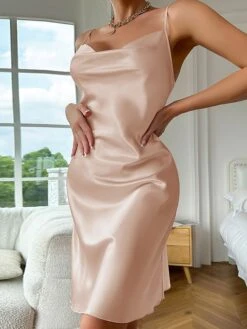 Women's Casual Dress Satin Dress Mini Dress Luxury Sexy Backless Solid Color Strap Party Lounge Navy Black 2023 Summer Spring S M L XL -Tesla Style casjzw1692858280496