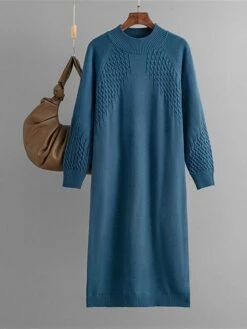 Women's Sweater Dress Jumper Dress Winter Dress Midi Dress Fashion Plain Outdoor Holiday Vacation Going Out Crew Neck Long Sleeve 2023 Loose Fit Black Blue Purple One Size -Tesla Style caxqtq1697711383261
