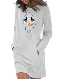 Women‘s Christmas Casual Dress Hoodie Dress Light Blue Grey White Long Sleeve Snowman Pocket Print Winter Fall Crew Neck Stylish Casual Fall Dress Loose Fit 2022 S M L XL 2XL / Cotton / Winter Dress -Tesla Style cbcnmw1665747119448