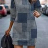 Women's Casual Dress Sweatshirt Dress Mini Dress Warm Fashion Outdoor Vacation Going Out Crew Neck Print Geometric Loose Fit Blue Purple Brown S M L XL XXL -Tesla Style cbiygr1695891270468