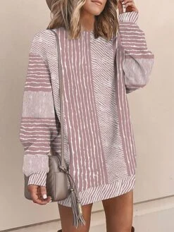 Women's Casual Dress Sweatshirt Dress Mini Dress Warm Fashion Outdoor Vacation Going Out Crew Neck Print Floral Geometric Striped Loose Fit Black Pink Blue S M L XL XXL -Tesla Style cbrecm1694151133229