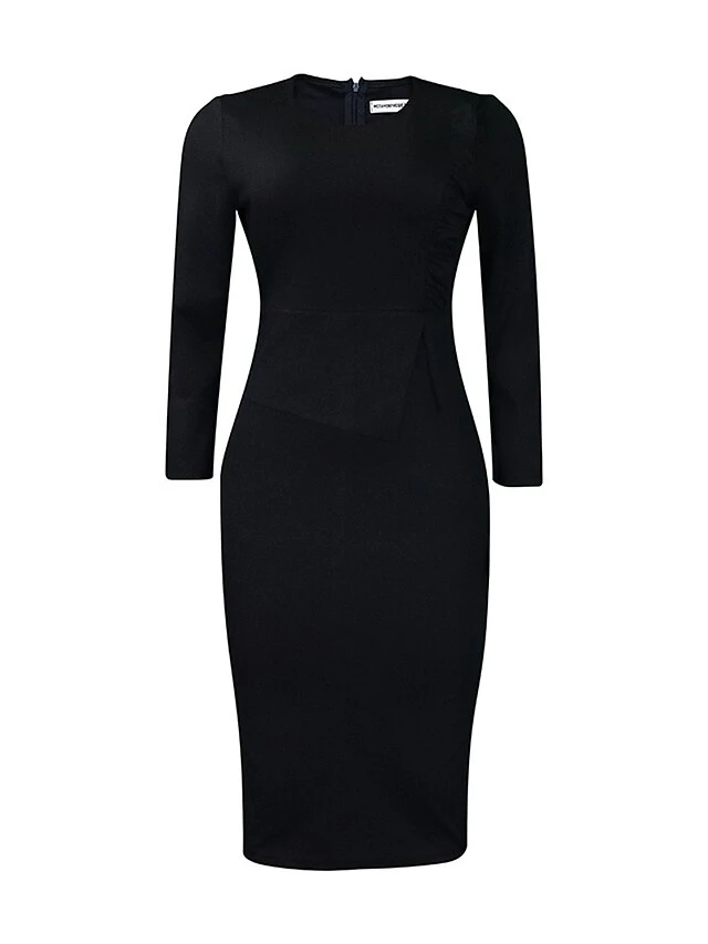 Women's Work Dress Sheath Dress Black Dress Fashion Midi Dress Ruched Split Crew Neck Long Sleeve Plain Regular Fit Black White Red Fall Winter S M L XL XXL 16 Women's Work Dress Sheath Dress Black Dress Fashion Midi Dress Ruched Split Crew Neck Long Sleeve Plain Regular Fit Black White Red Fall Winter S M L XL XXL - Image 14