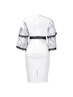 Women's Work Dress Casual Dress Black Dress Fashion Office Daily Workfashion Midi Dress Lace Up Mesh V Neck 3/4 Length Sleeve Color Block Regular Fit Black White Red Fall Winter S M L XL XXL -Tesla Style cctpel1695645206213