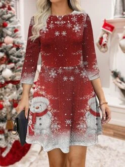 Women‘s Christmas Sweater Dress Jumper Dress Winter Dress Warm Snowman Christmas Tree Snowflake Outdoor Christmas Daily Holiday Crew Neck Long Sleeve 2023 Regular Fit Black Wine Blue S -Tesla Style cdcjql1695364546655