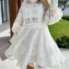 Women's Party Dress Lace Dress Homecoming Dress Mini Dress Black White Long Sleeve Pure Color Lace Summer Spring Fall Stand Collar Fashion Wedding Guest Birthday Vacation Slim 2023 S M L XL -Tesla Style cdvaqc1681263744032