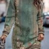 Women's Casual Dress Sweatshirt Dress Winter Dress Floral Print Crew Neck Mini Dress Fashion Streetwear Outdoor Daily Long Sleeve Loose Fit Dark Red Dark Green Green Fall Winter S M L XL XXL -Tesla Style cdxukr1694164794402